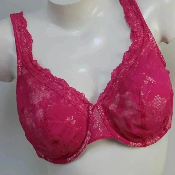 Cacique hot pink lace underwire bra size 38DD - Picture 3 of 11